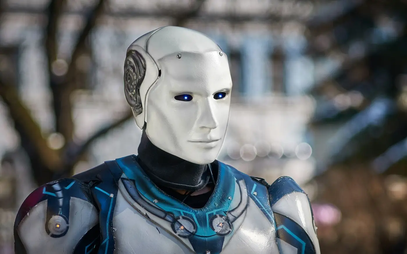A humanoid robot with illuminated eyes