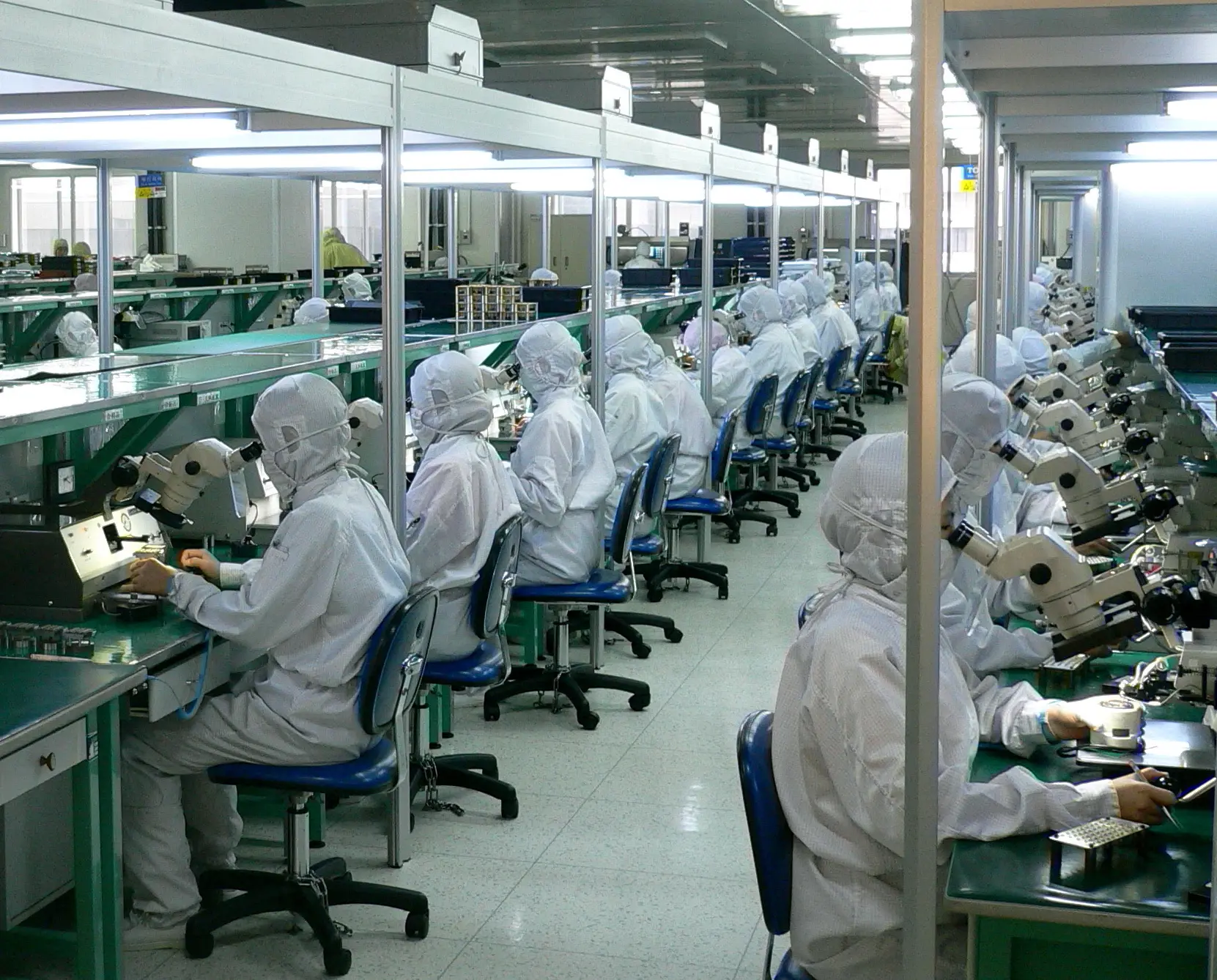 Operators on a precision electronics assembly floor